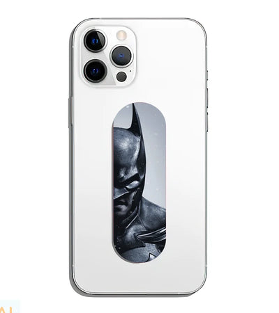 A phone grip slider applied to the back of a smartphone.