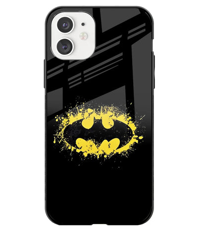 A front-on view of a glass phone case with a colorful design.
