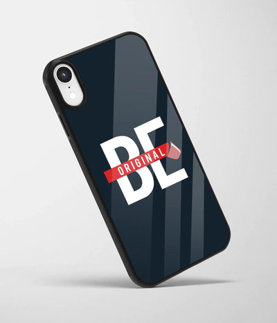 An angled view of a glass phone case featuring a vibrant design.