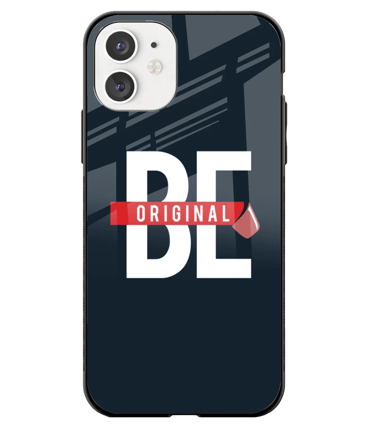 A front-on view of a glass phone case with a colorful design.