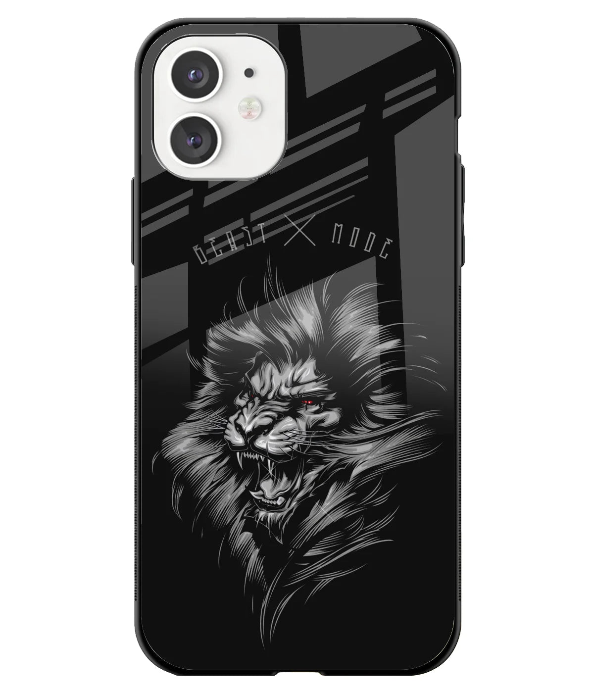 A front-on view of a glass phone case with a colorful design.