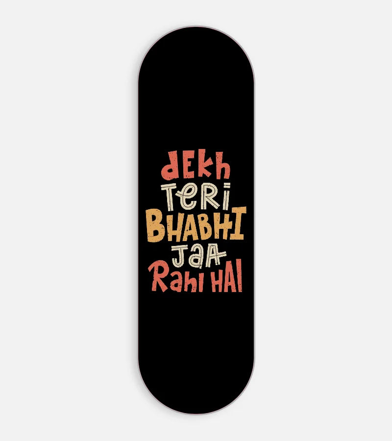 Mobile phone grip slider with a colorful design on a white background