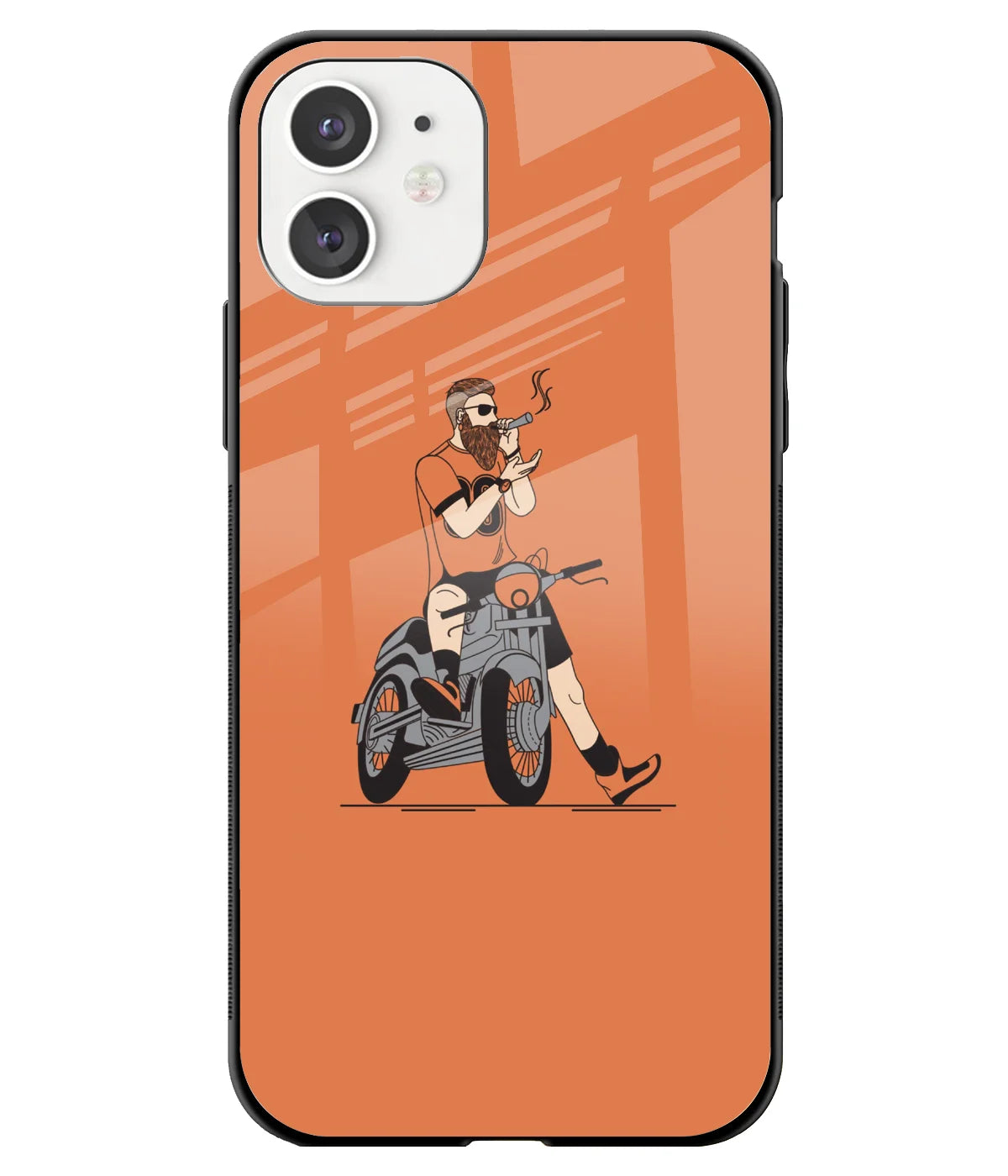 A front-on view of a glass phone case with a colorful design.