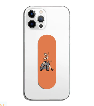 A phone grip slider applied to the back of a smartphone.