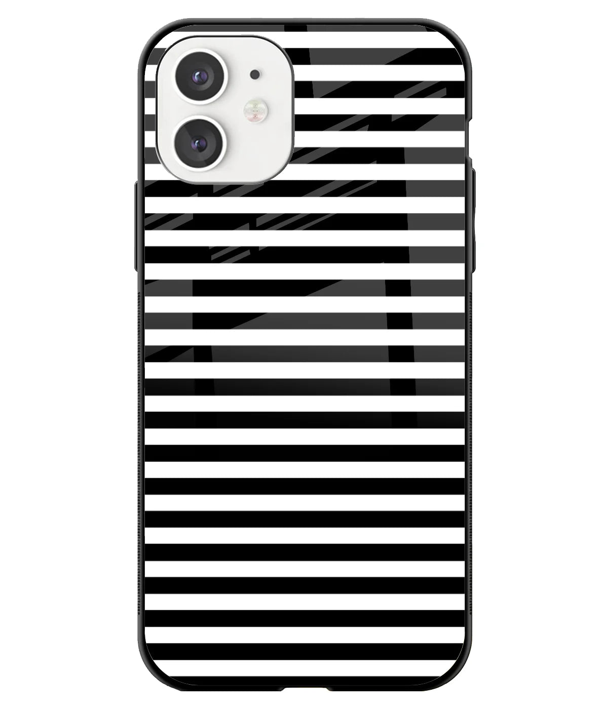 A front-on view of a glass phone case with a colorful design.