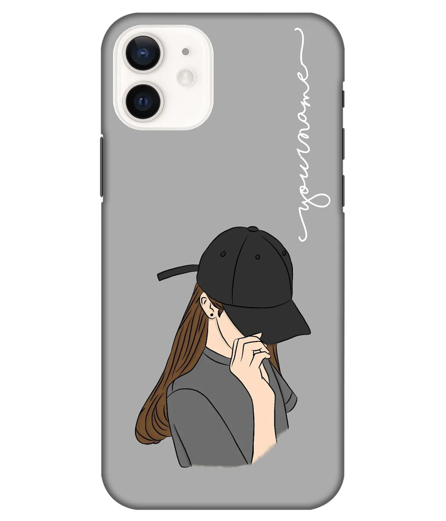 Black Cap Girl Slim Hard Custom Name Case