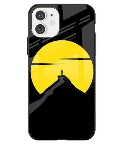 A front-on view of a glass phone case with a colorful design.