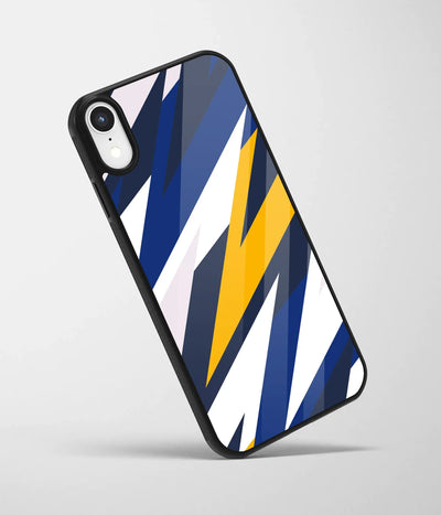 An angled view of a glass phone case featuring a vibrant design.
