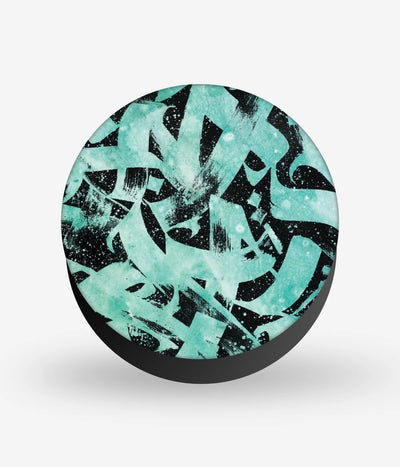 Mobile phone grip with a colorful design on a white background