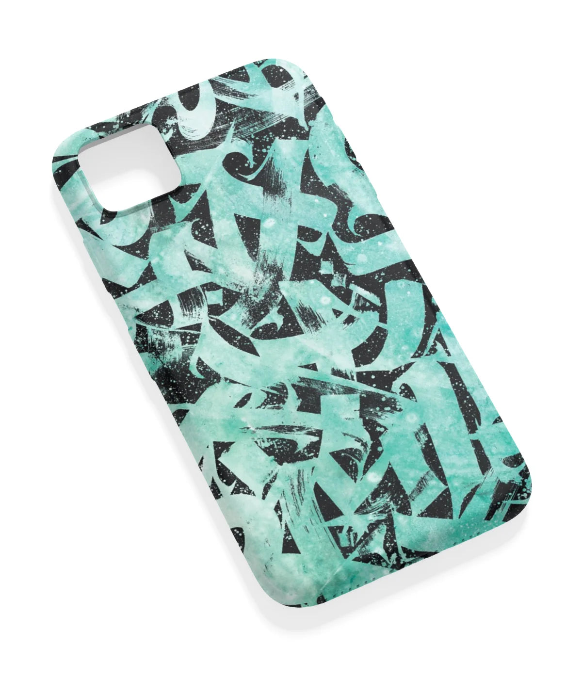 An angled view of a soft silicone case featuring a vibrant design.