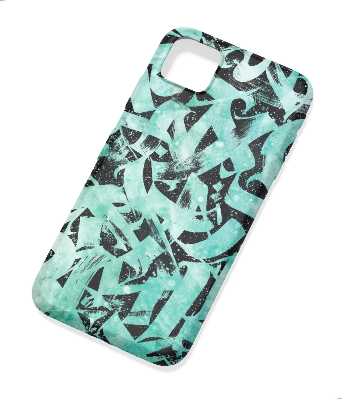 An angled view of a soft silicone case featuring a colorful design.