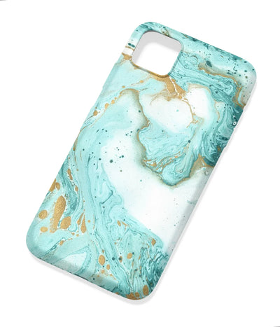 An angled view of a soft silicone case featuring a colorful design.