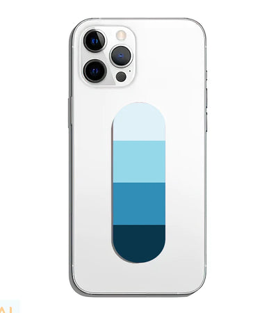 A phone grip slider applied to the back of a smartphone.