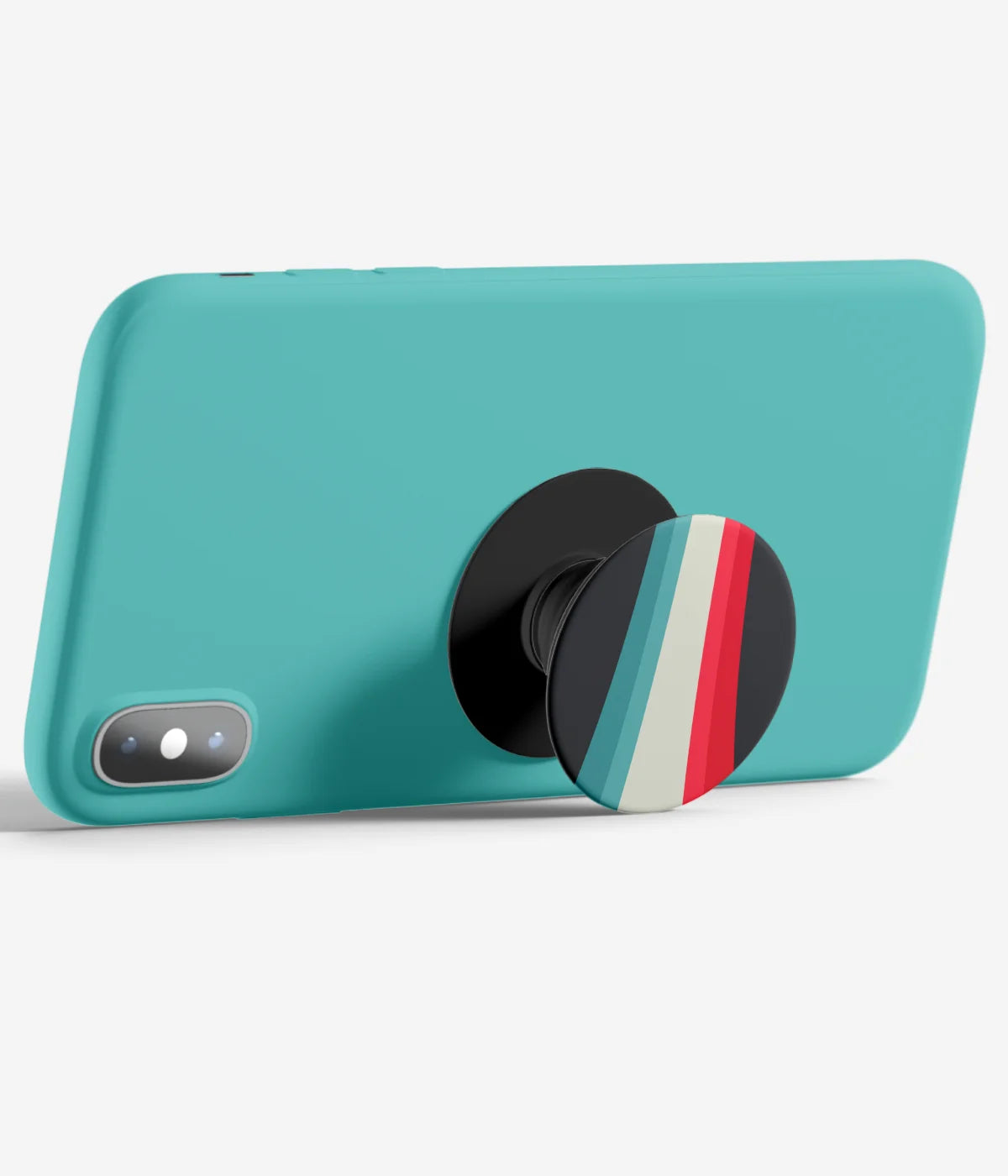 An image demonstrating how to use the phone grip as a stand to hold a mobile phone in landscape mode for hands-free viewing