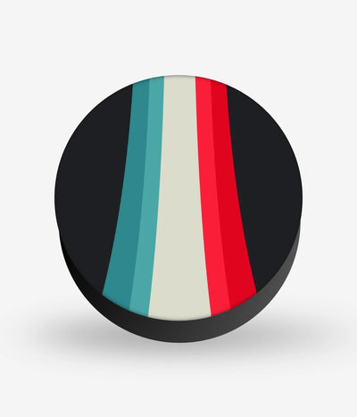 Mobile phone grip with a colorful design on a white background