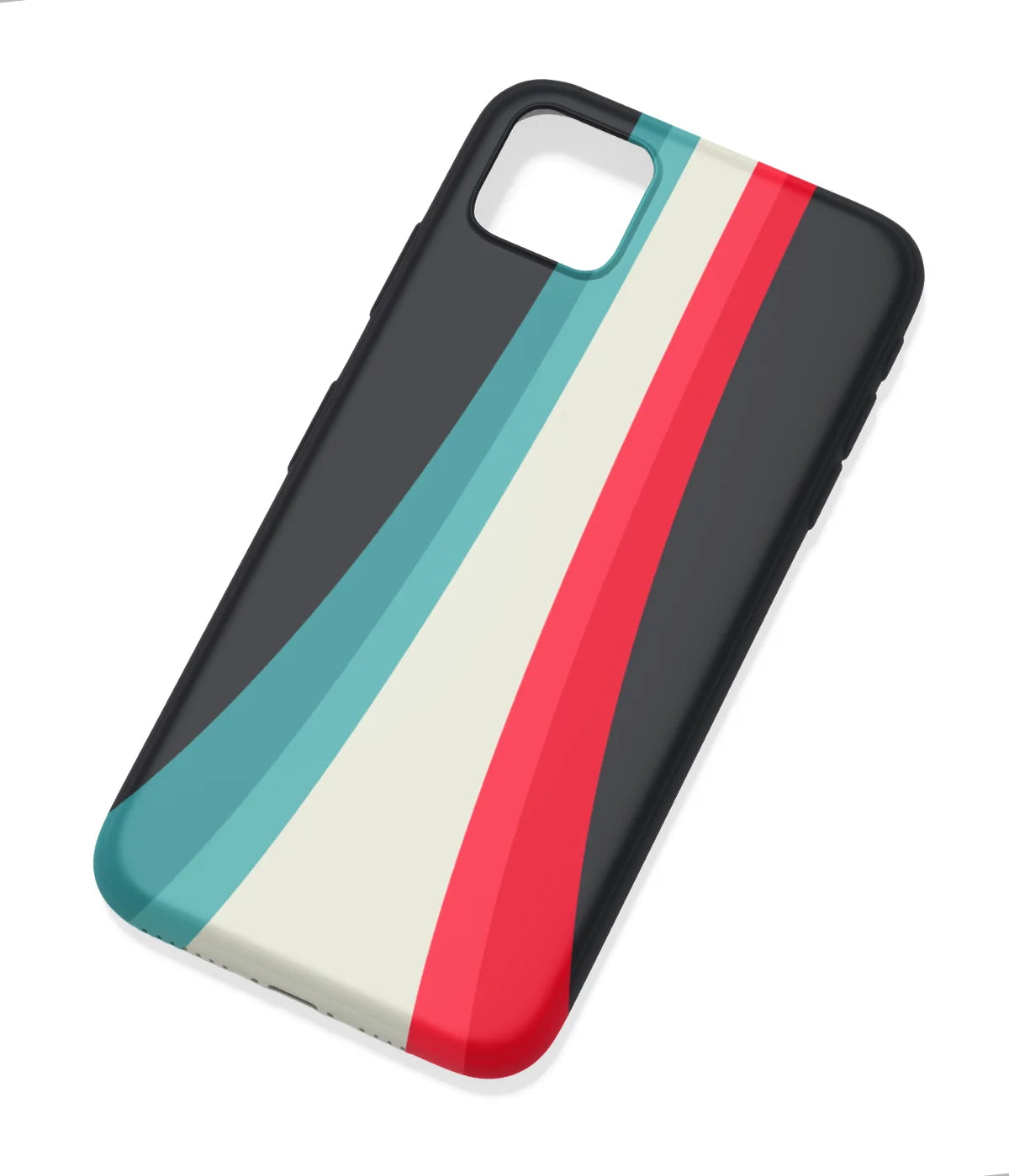 An angled view of a soft silicone case featuring a colorful design.