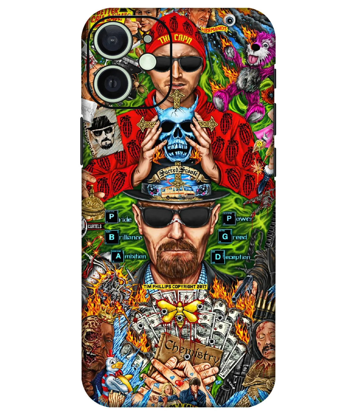 Image of a phone case featuring a mobile skin with a graphic design.