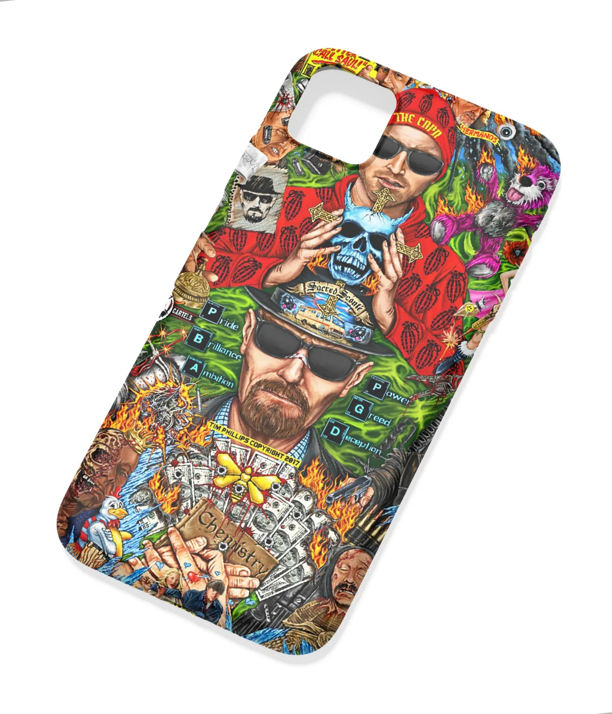 An angled view of a soft silicone case featuring a colorful design.