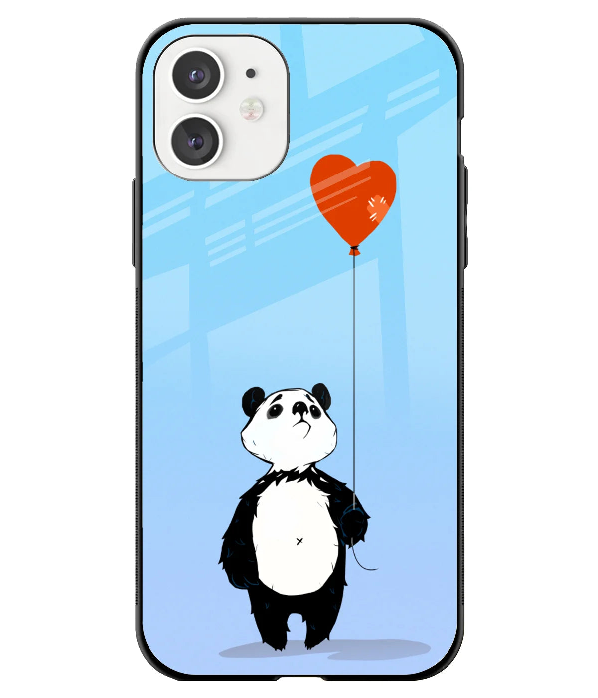 A front-on view of a glass phone case with a colorful design.