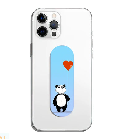 A phone grip slider applied to the back of a smartphone.