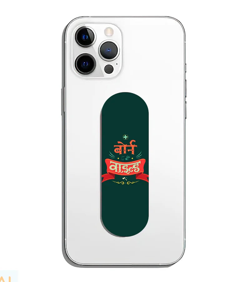 A phone grip slider applied to the back of a smartphone.