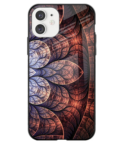 A front-on view of a glass phone case with a colorful design.