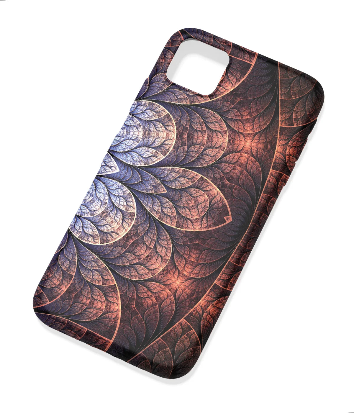 An angled view of a soft silicone case featuring a colorful design.