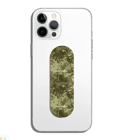 A phone grip slider applied to the back of a smartphone.