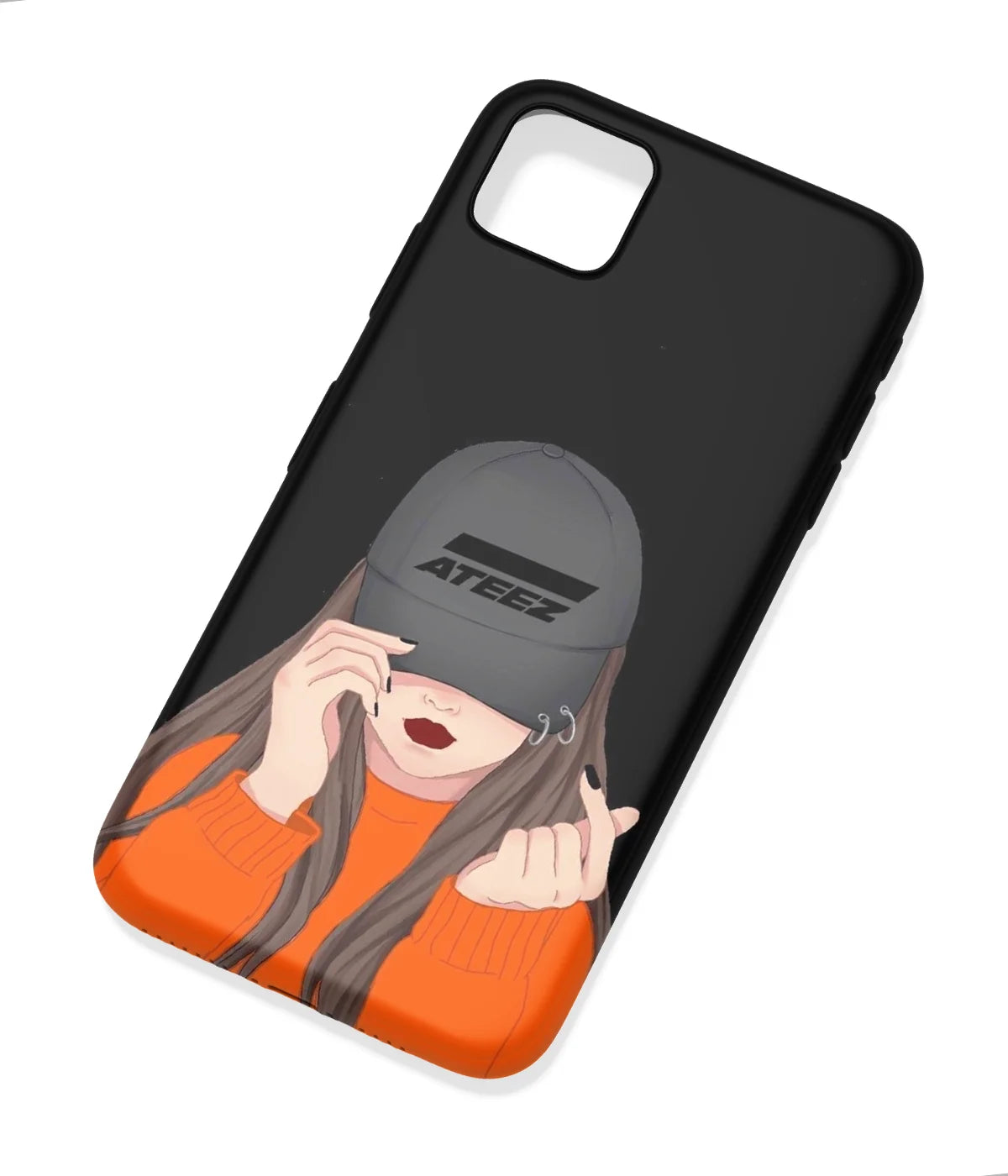 An angled view of a soft silicone case featuring a colorful design.