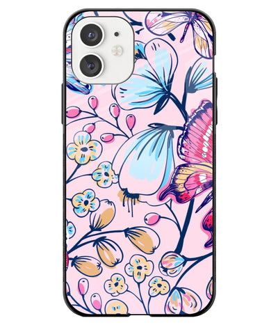 A front-on view of a glass phone case with a colorful design.