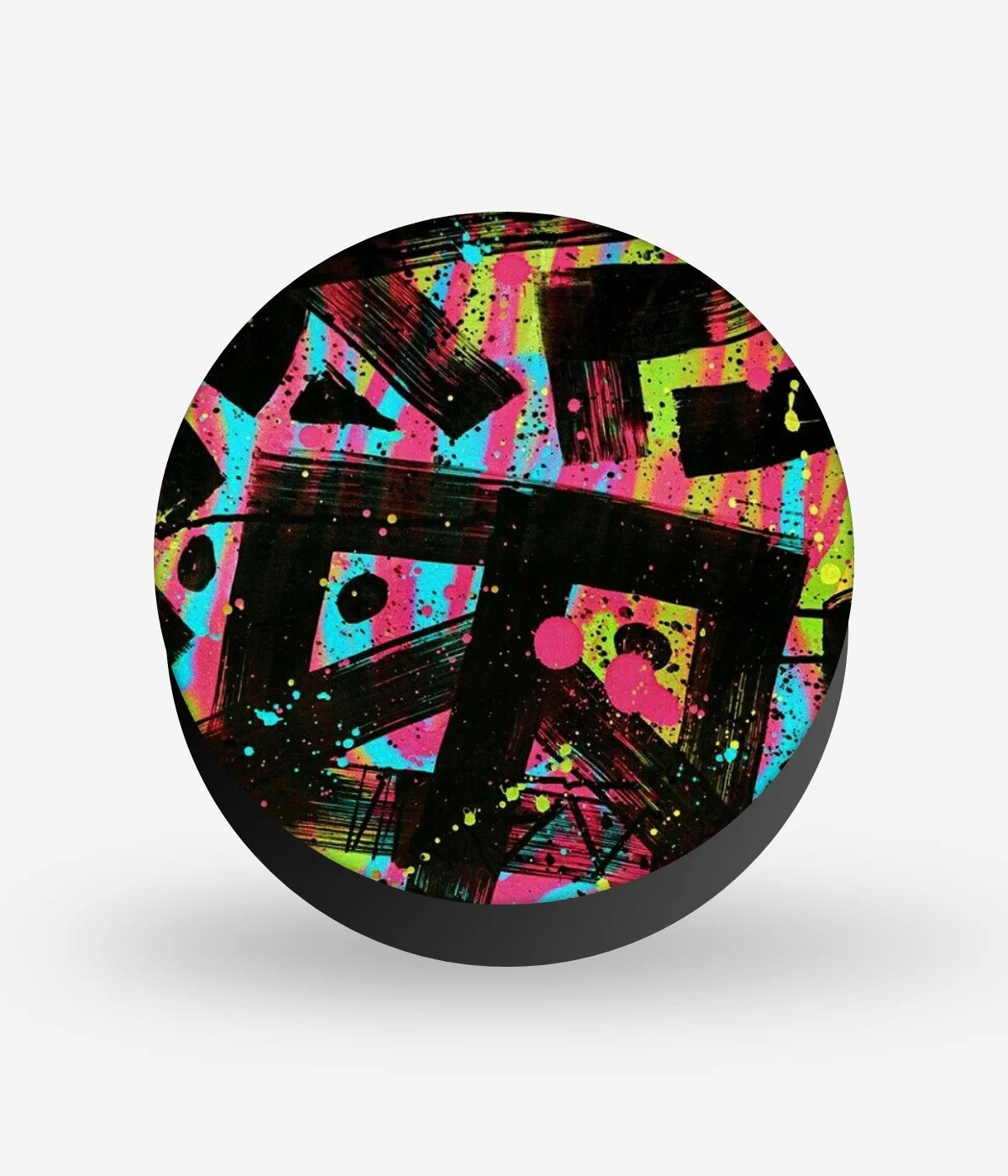 Mobile phone grip with a colorful design on a white background