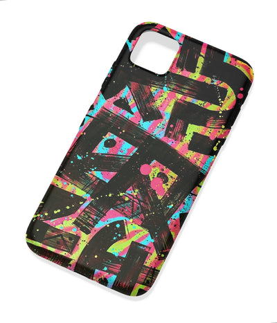 An angled view of a soft silicone case featuring a colorful design.