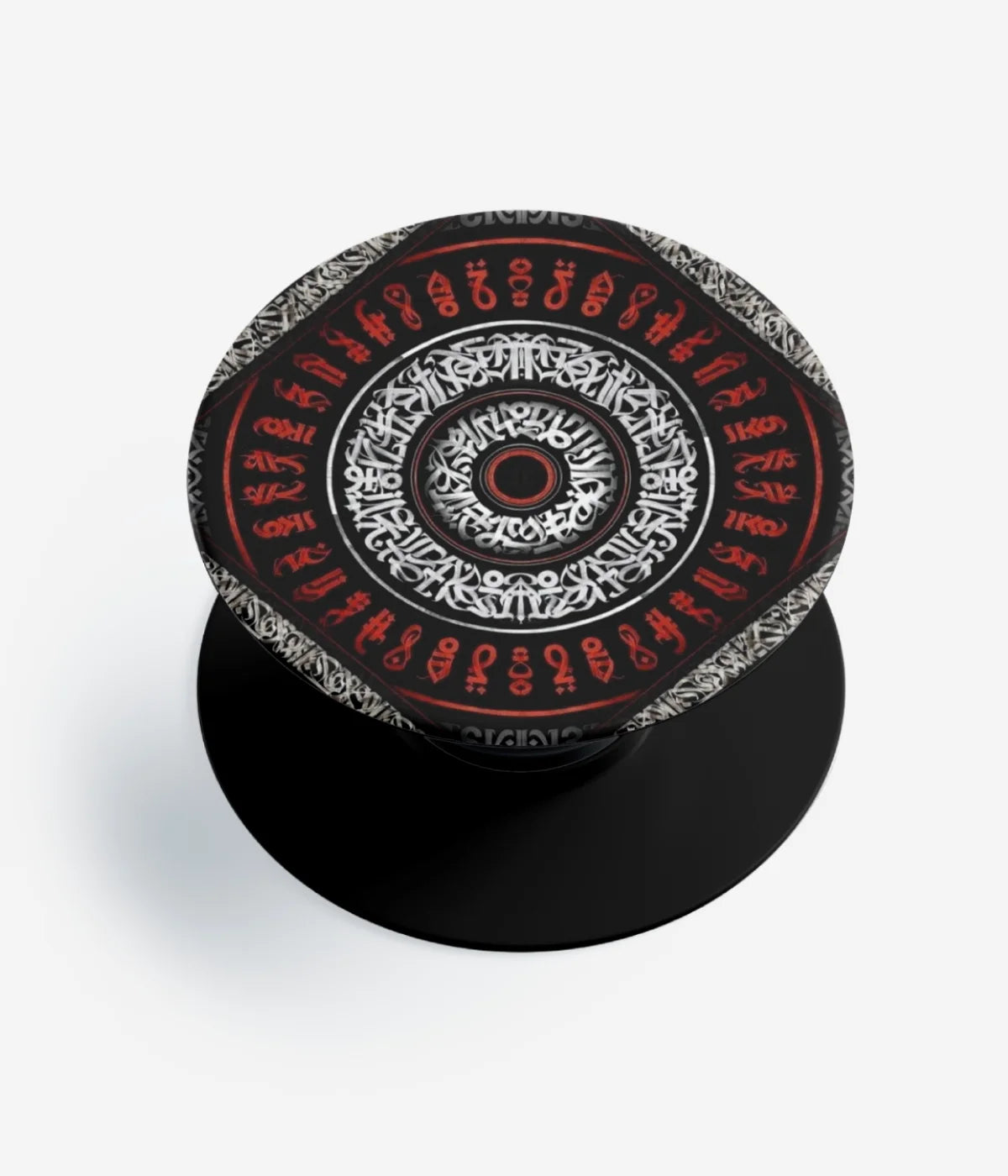 A top-down view of a phone grip holder on a clean white background