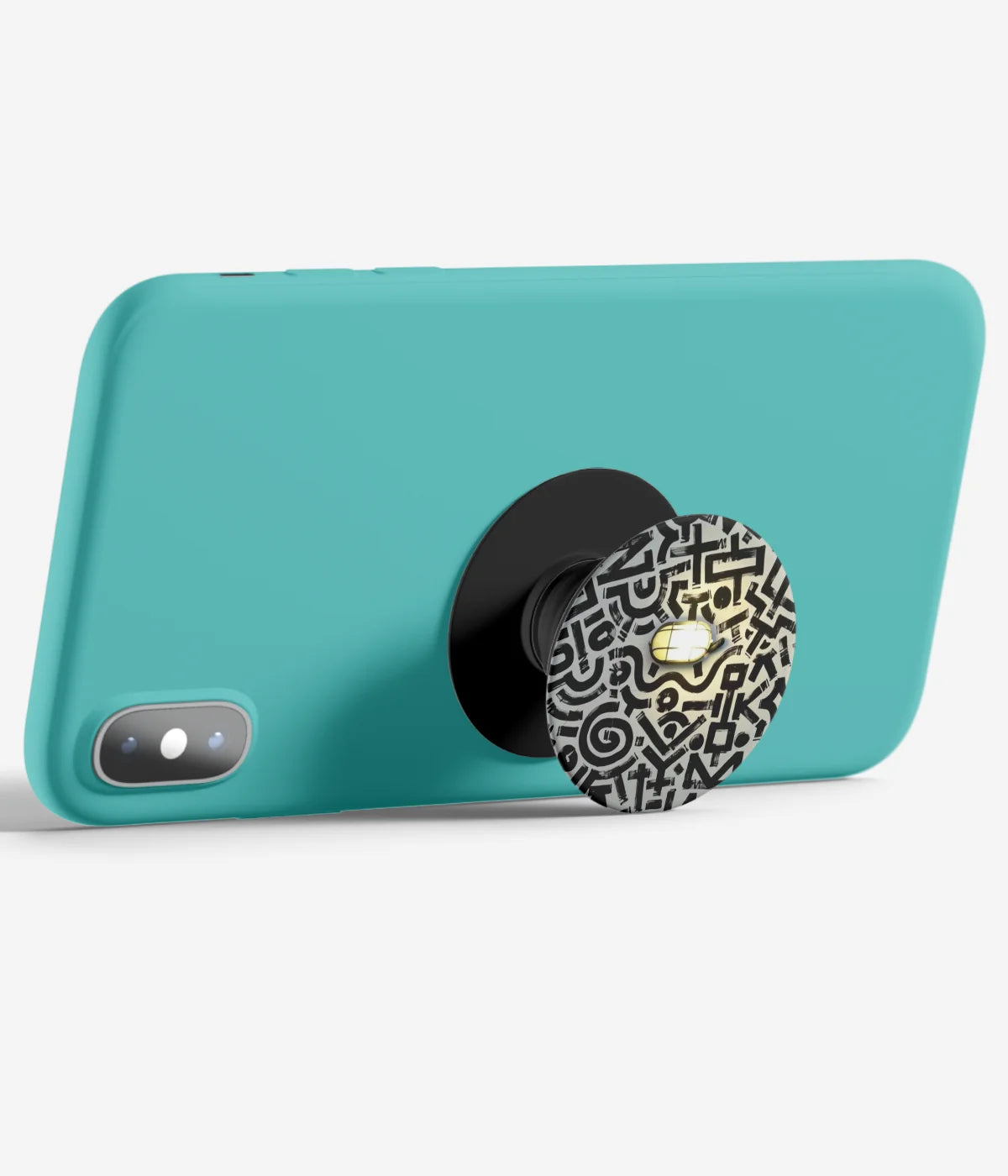 An image demonstrating how to use the phone grip as a stand to hold a mobile phone in landscape mode for hands-free viewing