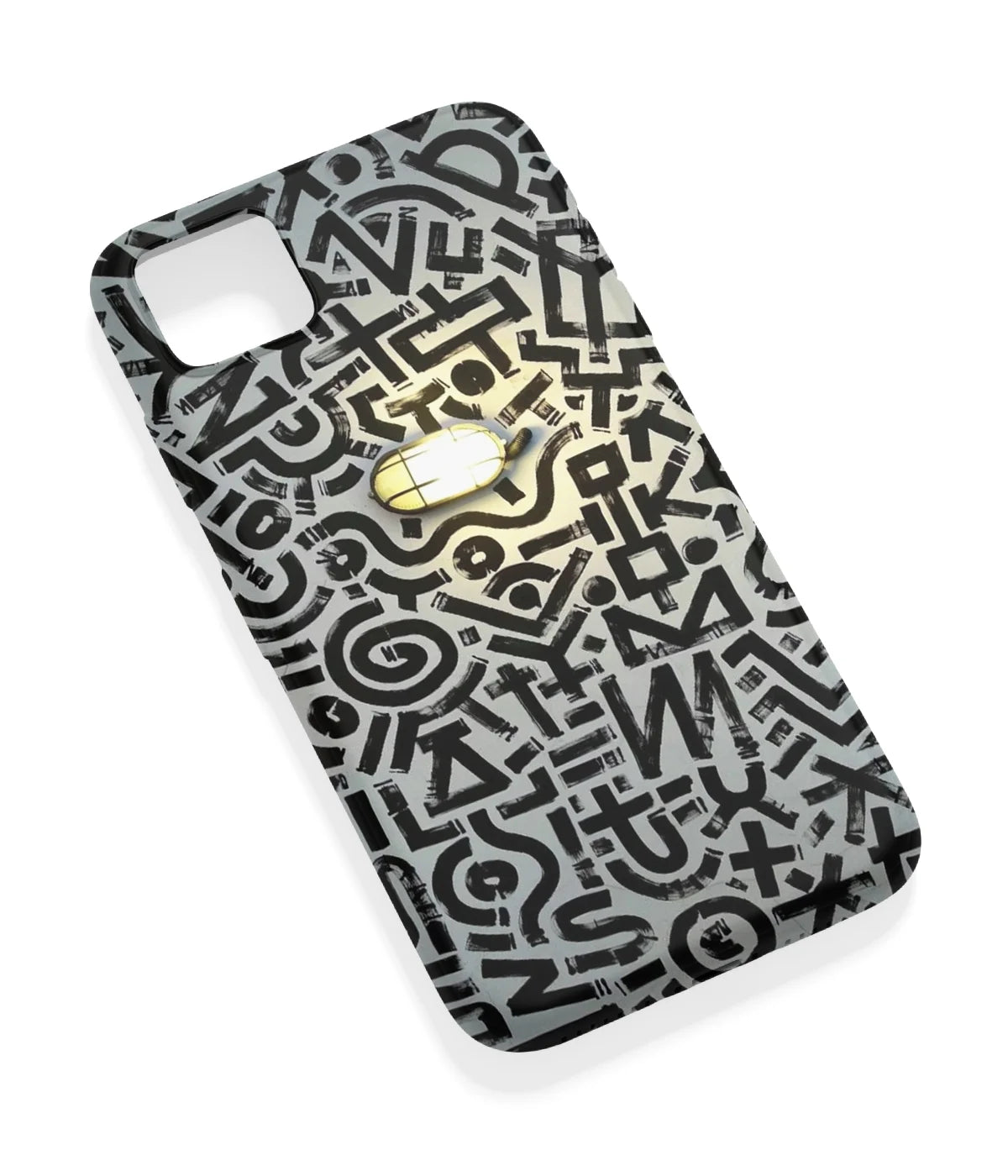 An angled view of a soft silicone case featuring a vibrant design.
