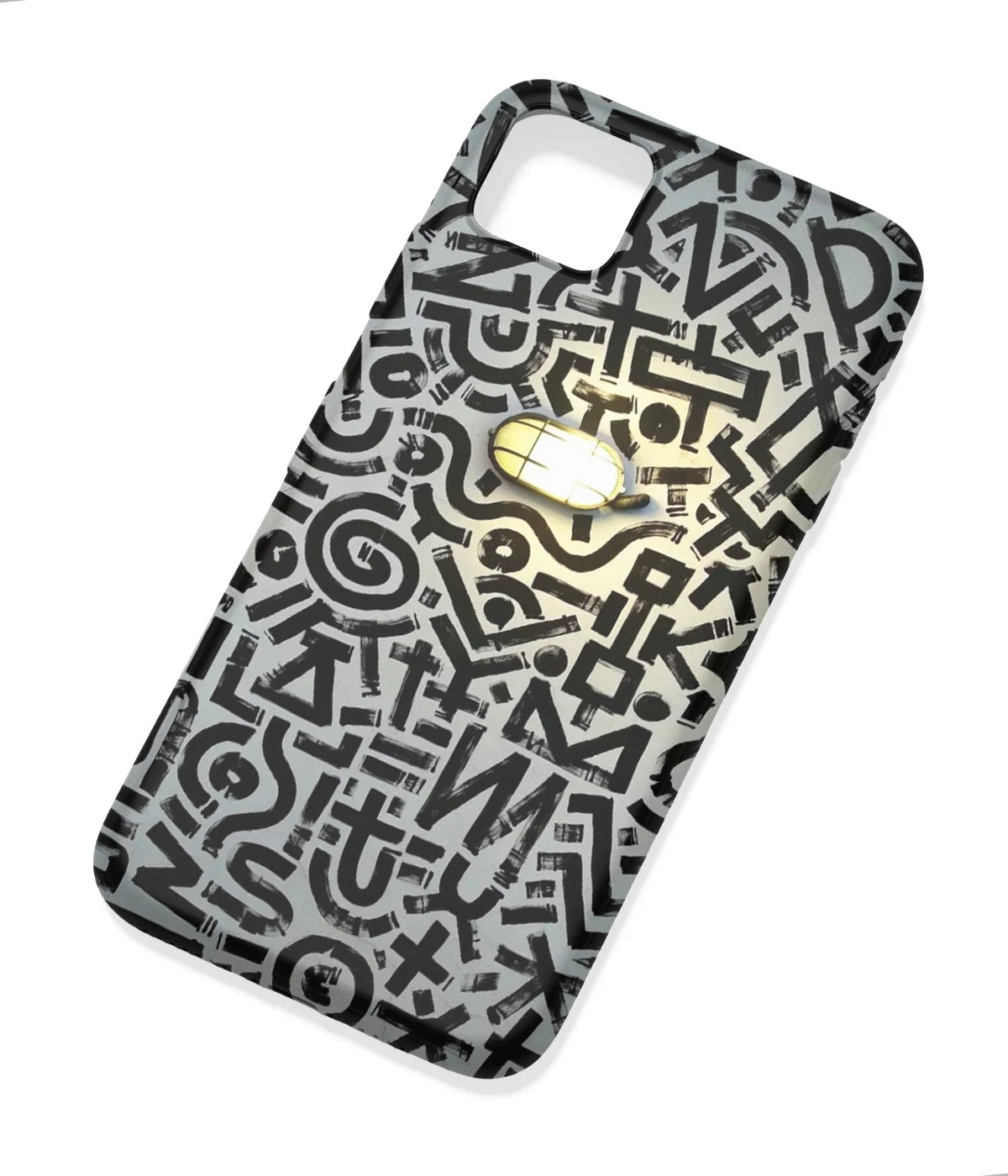 An angled view of a soft silicone case featuring a colorful design.