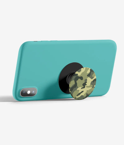 An image demonstrating how to use the phone grip as a stand to hold a mobile phone in landscape mode for hands-free viewing