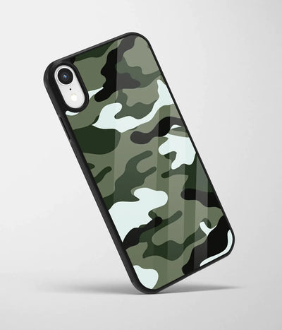 An angled view of a glass phone case featuring a vibrant design.