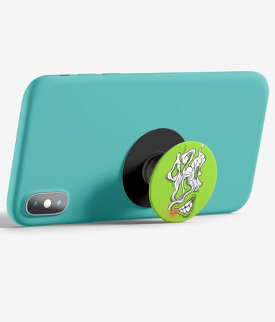 An image demonstrating how to use the phone grip as a stand to hold a mobile phone in landscape mode for hands-free viewing