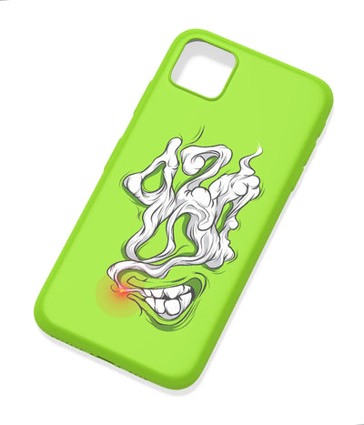 An angled view of a soft silicone case featuring a colorful design.