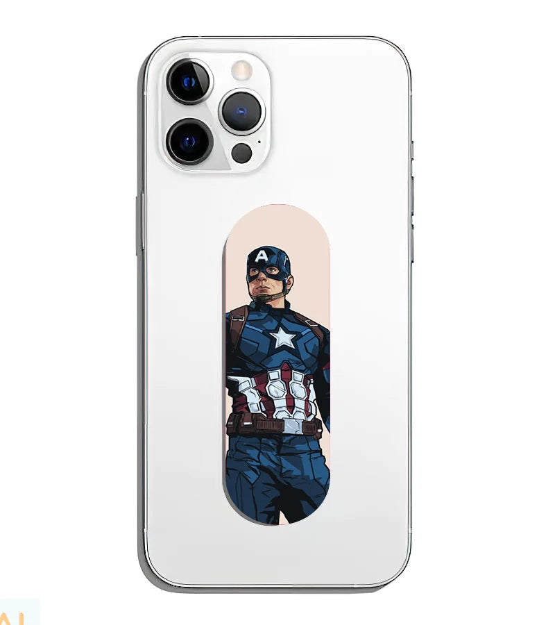 A phone grip slider applied to the back of a smartphone.