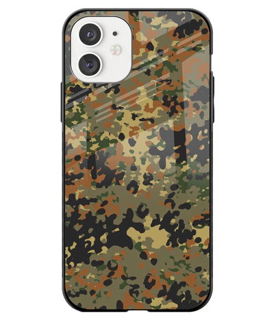 A front-on view of a glass phone case with a colorful design.