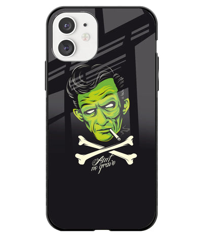 A front-on view of a glass phone case with a colorful design.