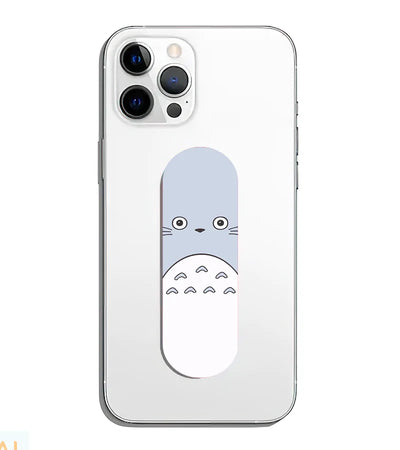A phone grip slider applied to the back of a smartphone.