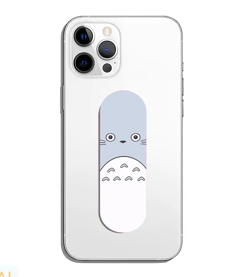 A phone grip slider applied to the back of a smartphone.