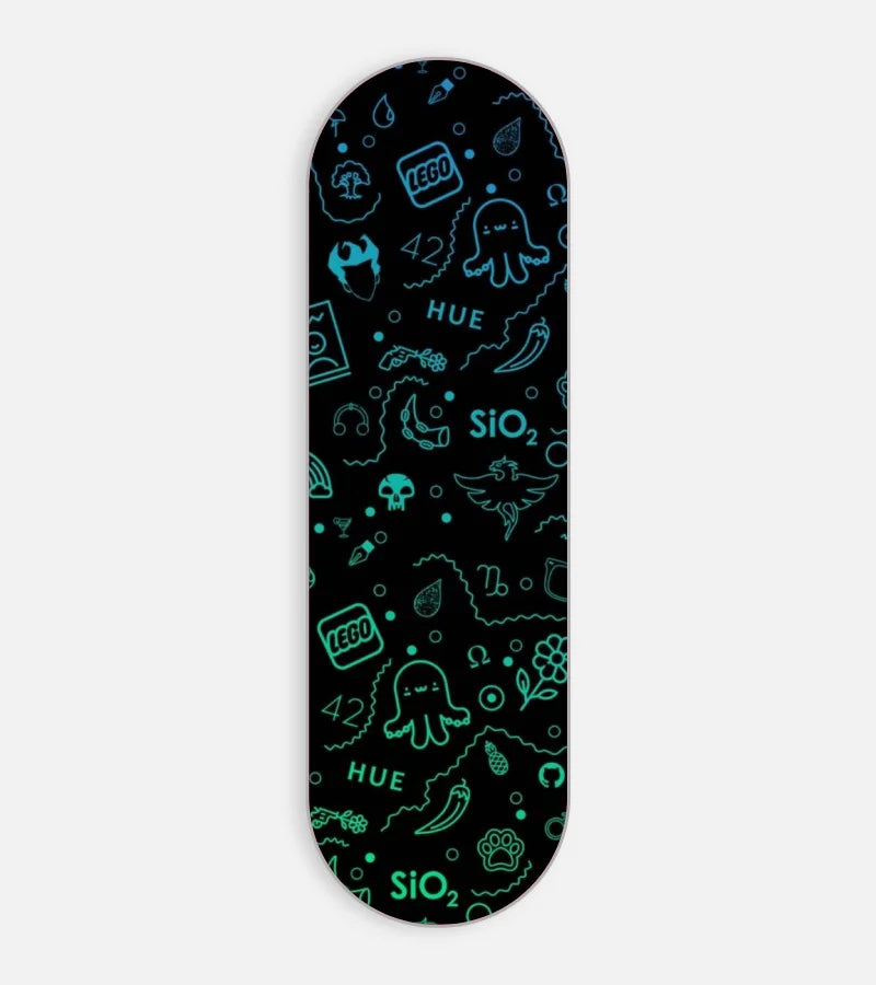 Mobile phone grip slider with a colorful design on a white background