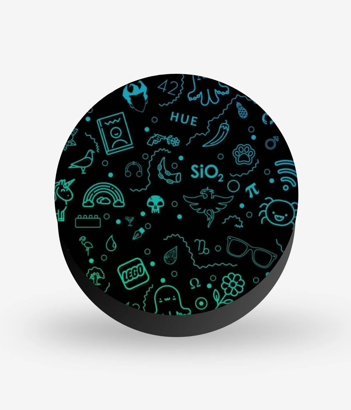 Mobile phone grip with a colorful design on a white background