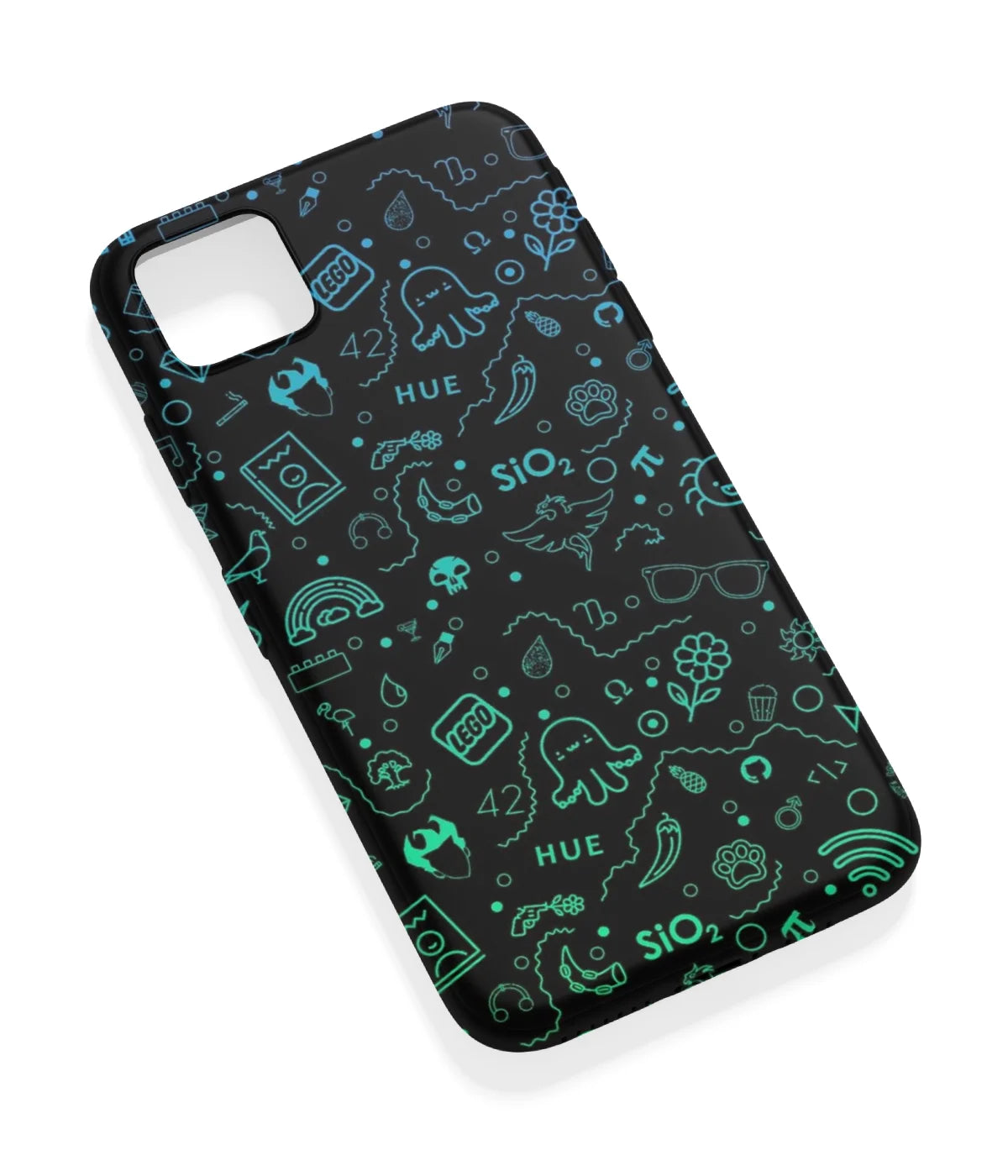 An angled view of a soft silicone case featuring a vibrant design.