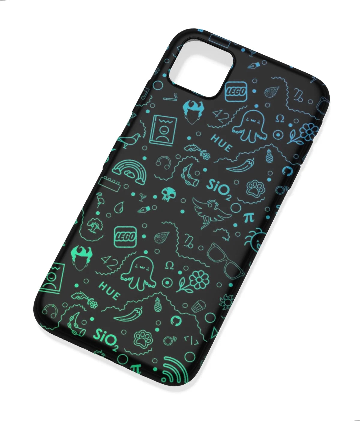 An angled view of a soft silicone case featuring a colorful design.