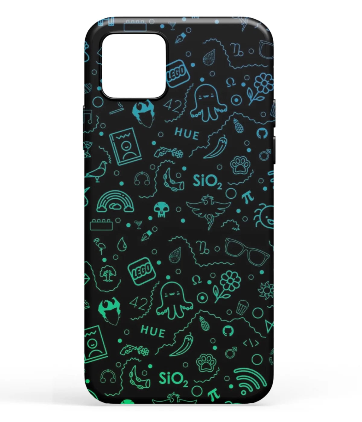 A front-on view of soft silicone phone case with a colorful design.